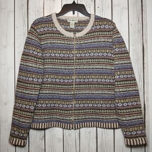 L.L. Bean Women's Striped Cardigan - Blue, Brown, Cream